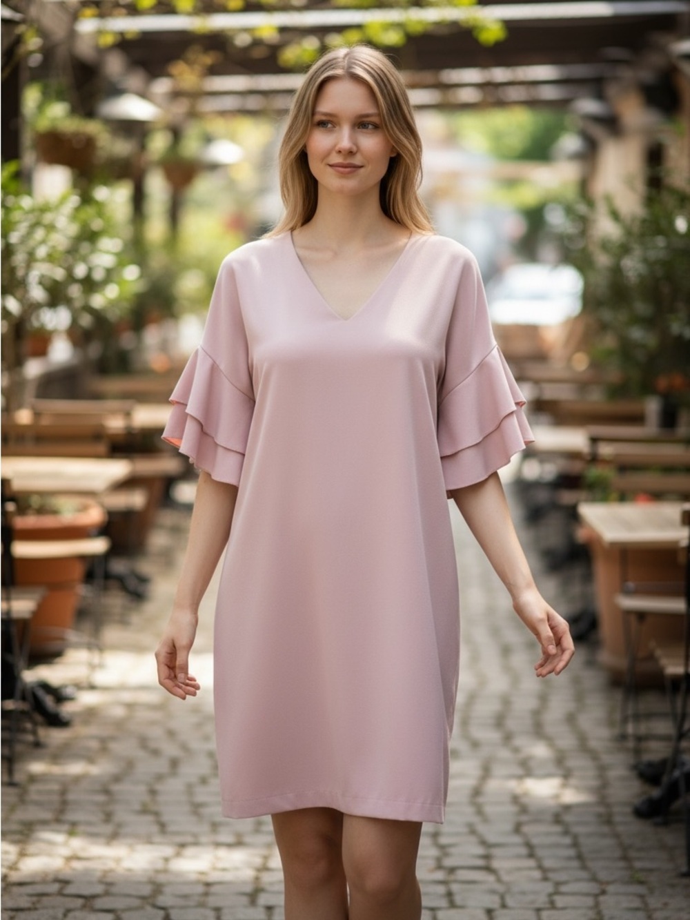 Banana Republic Pink Satin Ruffle Sleeve Dress